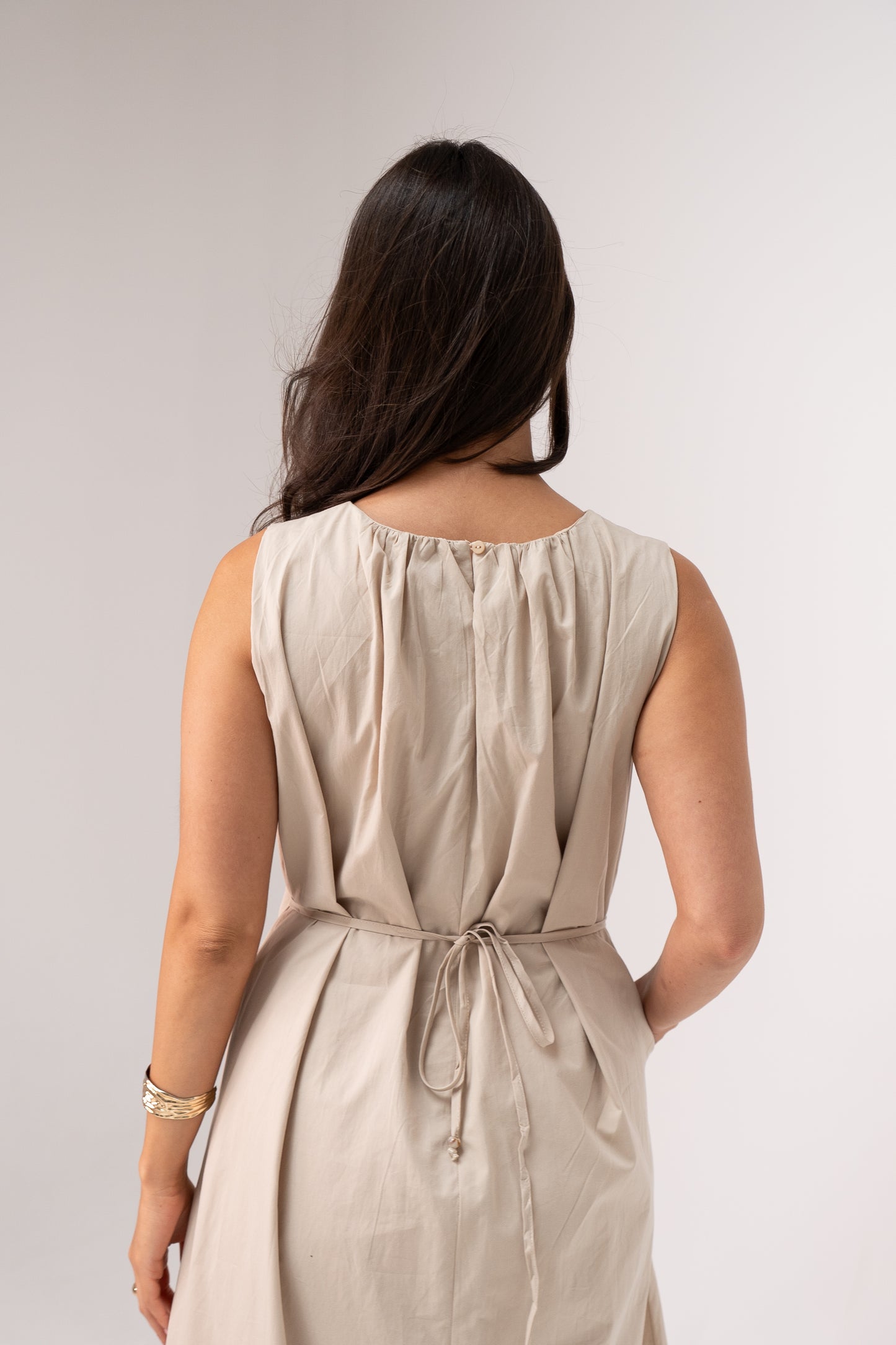 Holly Drawstring Waist Dress In Neutral
