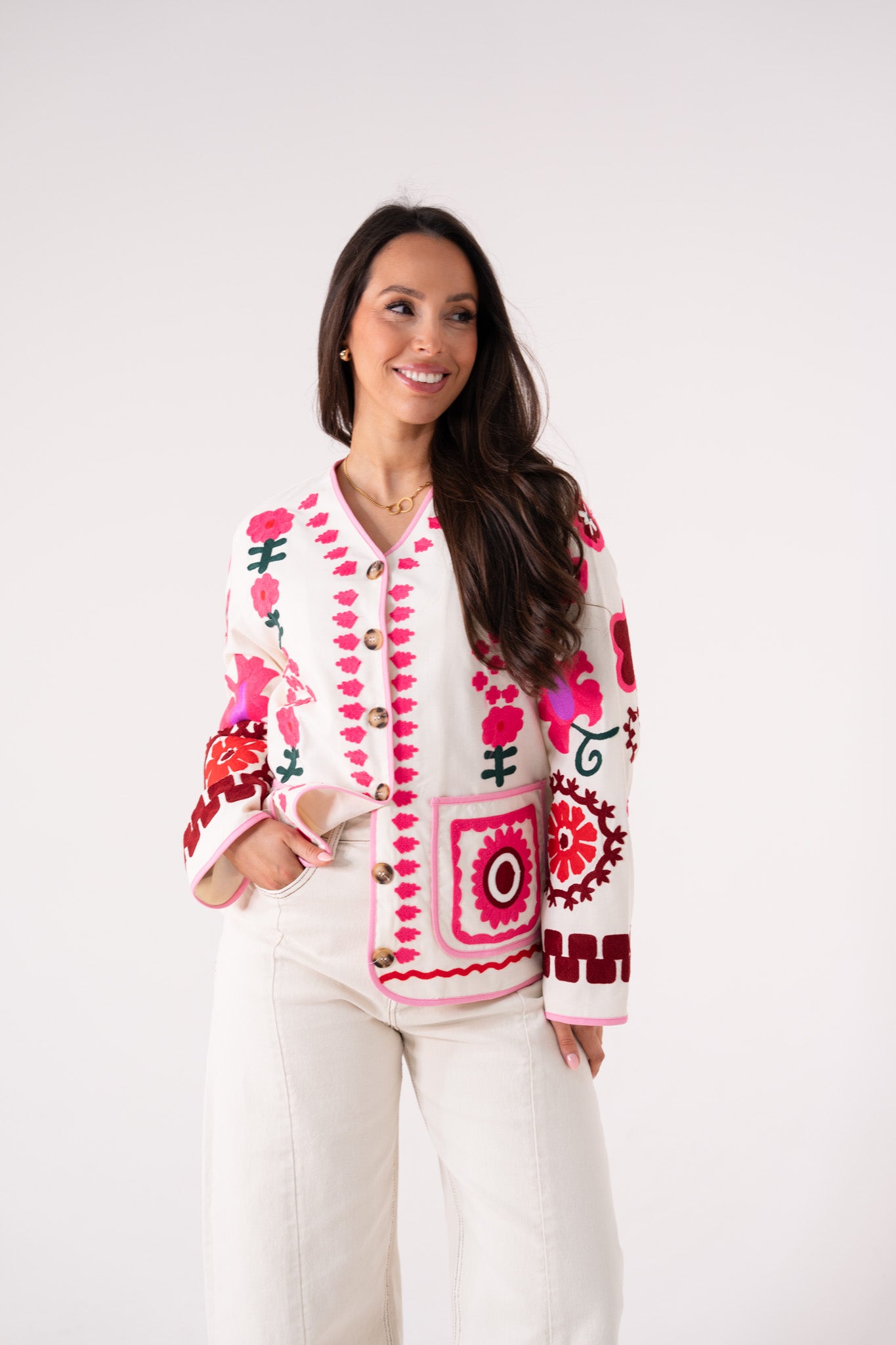 Holly Embroidered Jacket In Cream