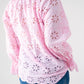 Holly Floral Broderie Anglaise Blouse In Pink