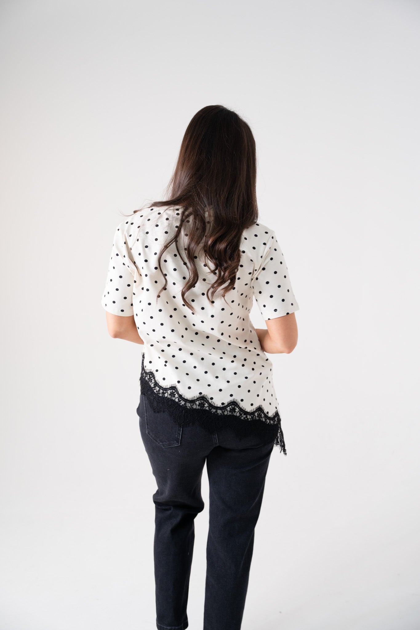 Holly Lace Trim Spotted T-Shirt In Cream