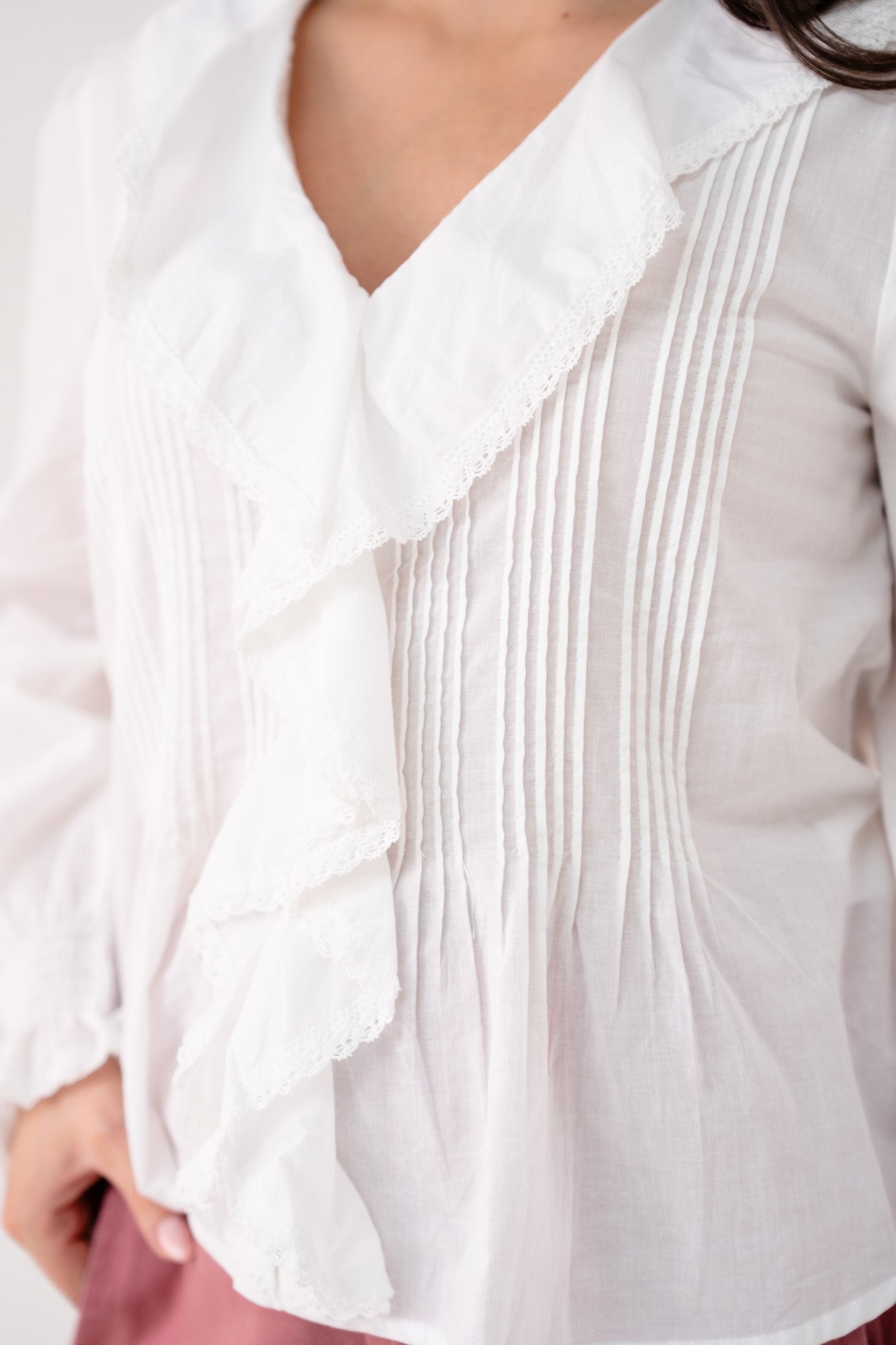 Holly Pleat & Ruffle Blouse In White