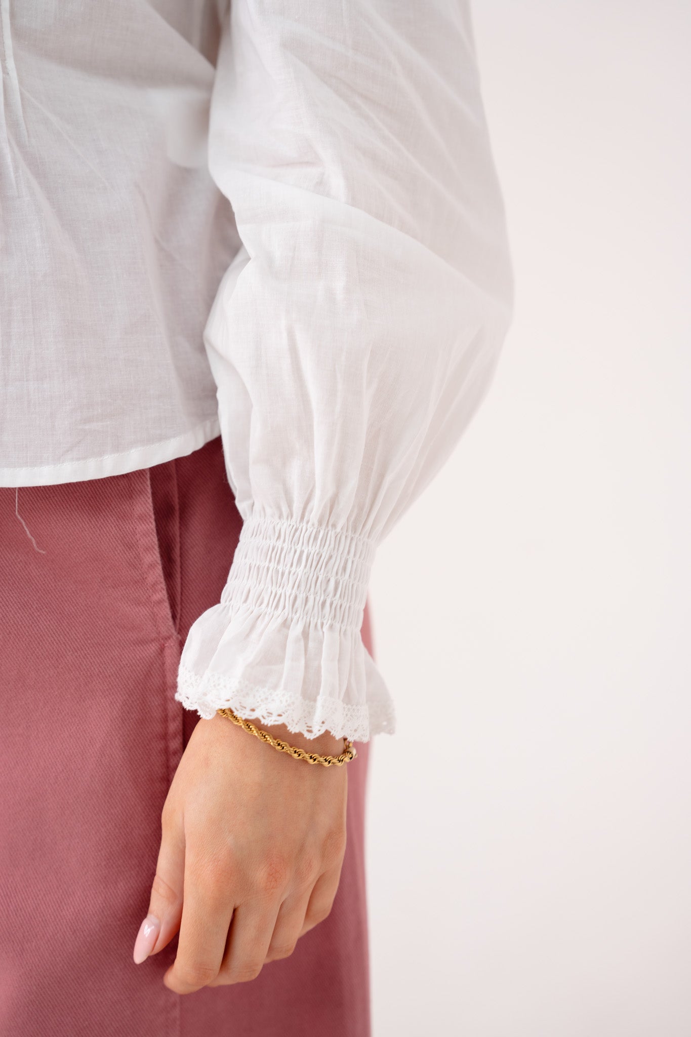 Holly Pleat & Ruffle Blouse In White