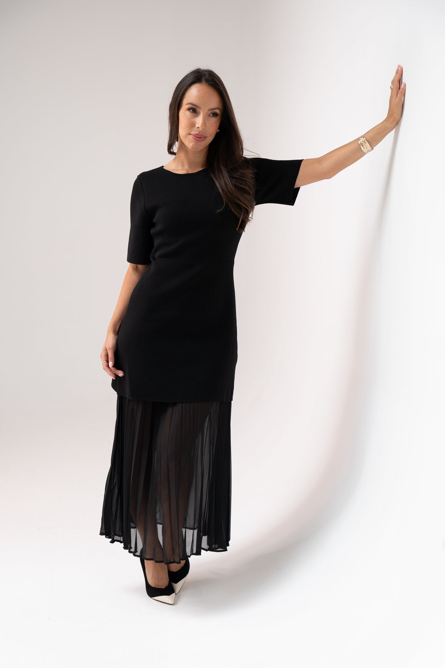 Holly Pleated Contrast Dress In Black