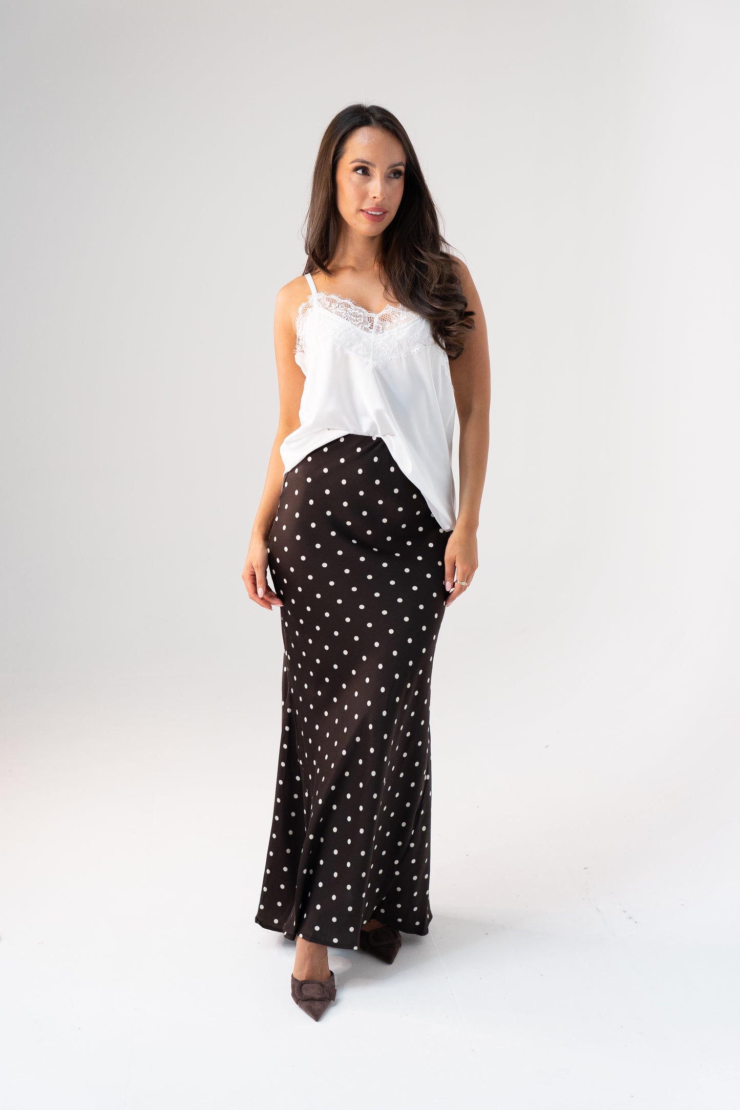 Holly Polka Dot Skirt In Chocolate