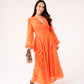 Holly Ruched Detail Ruffle Dress In Orange