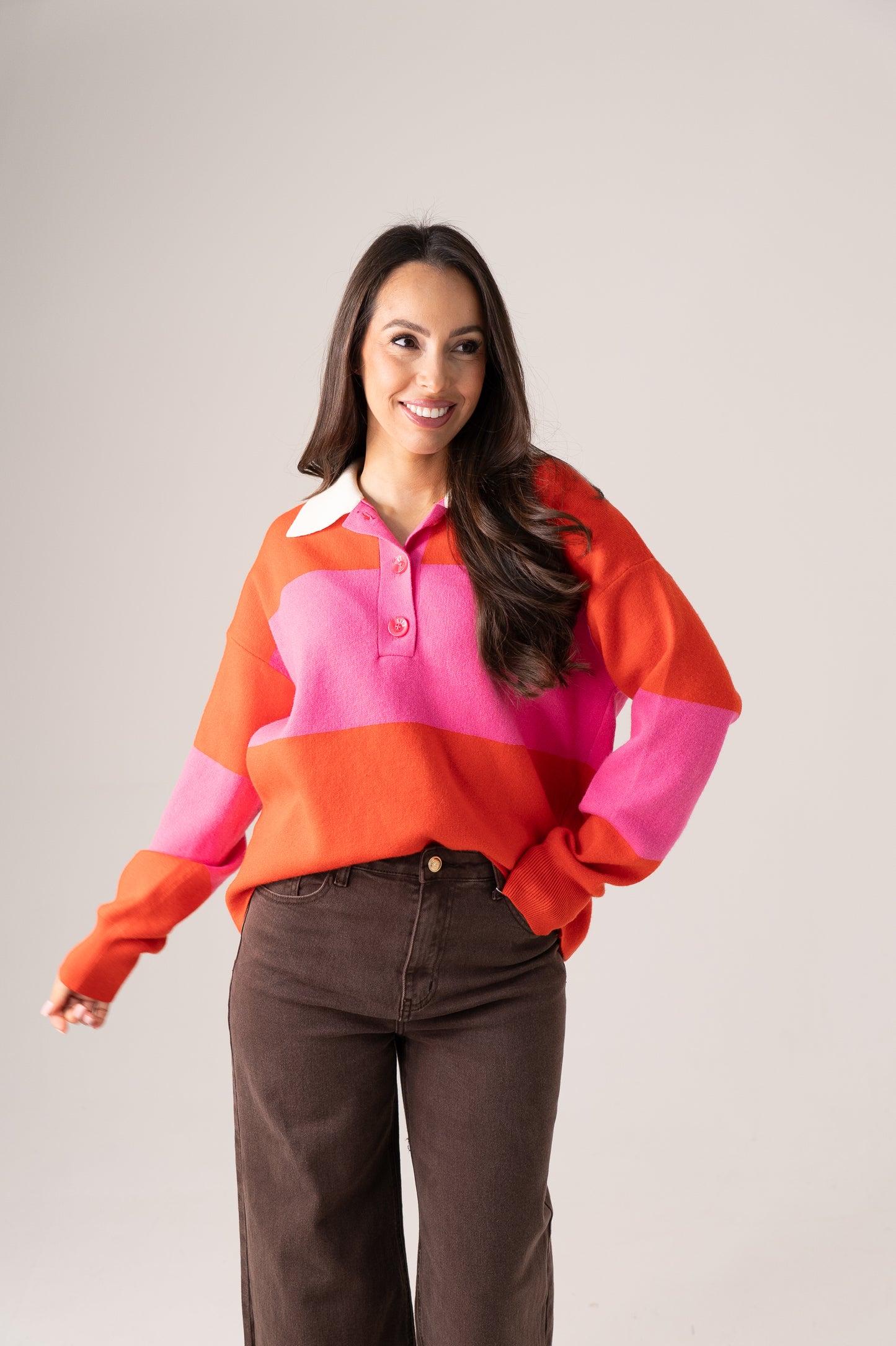 Holly Rugby Top In Pink & Orange
