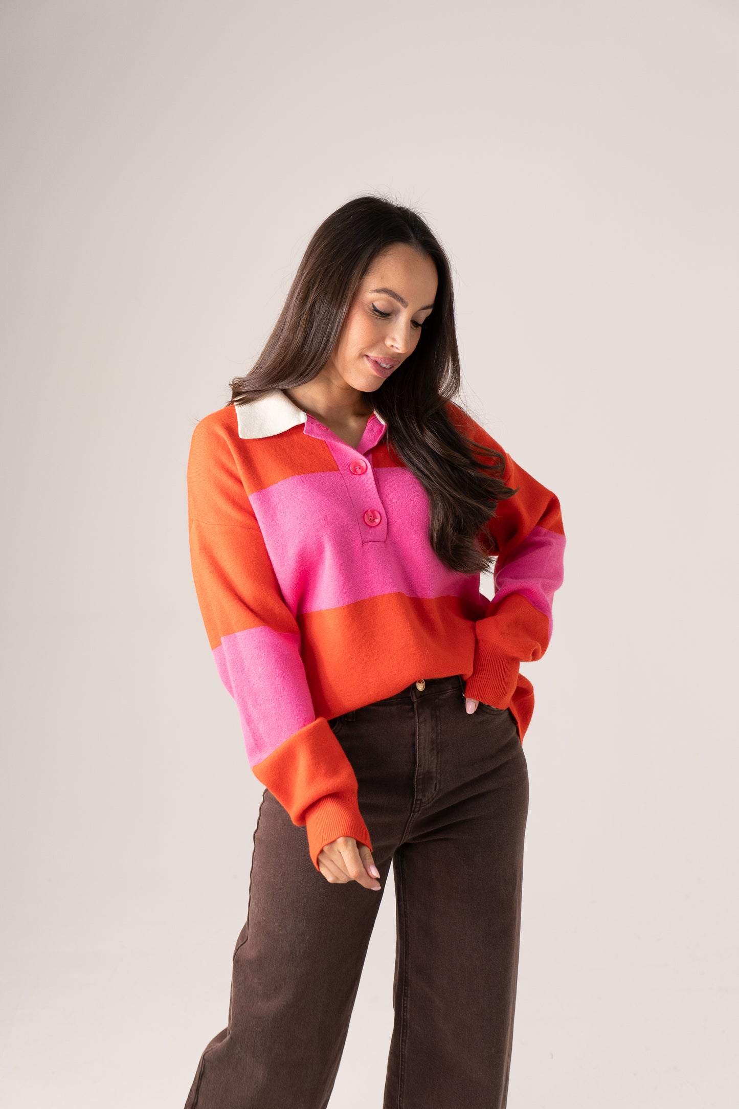 Holly Rugby Top In Pink & Orange
