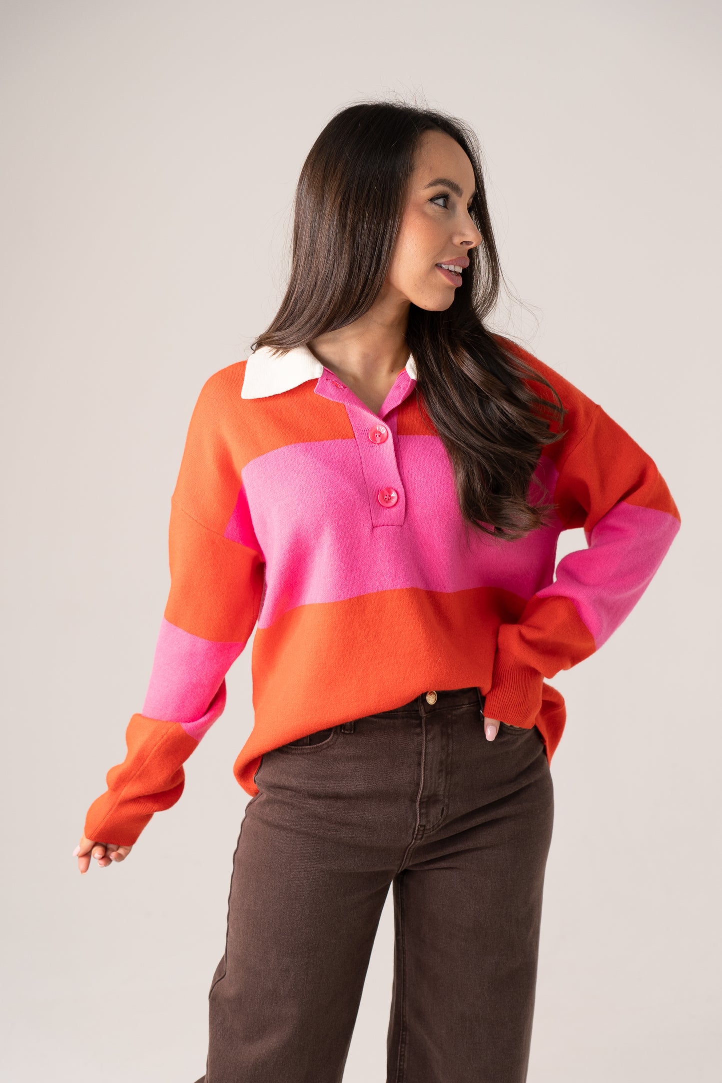 Holly Rugby Top In Pink & Orange