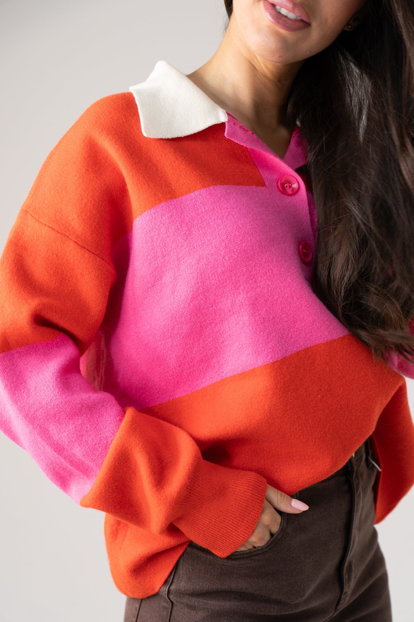 Holly Rugby Top In Pink & Orange