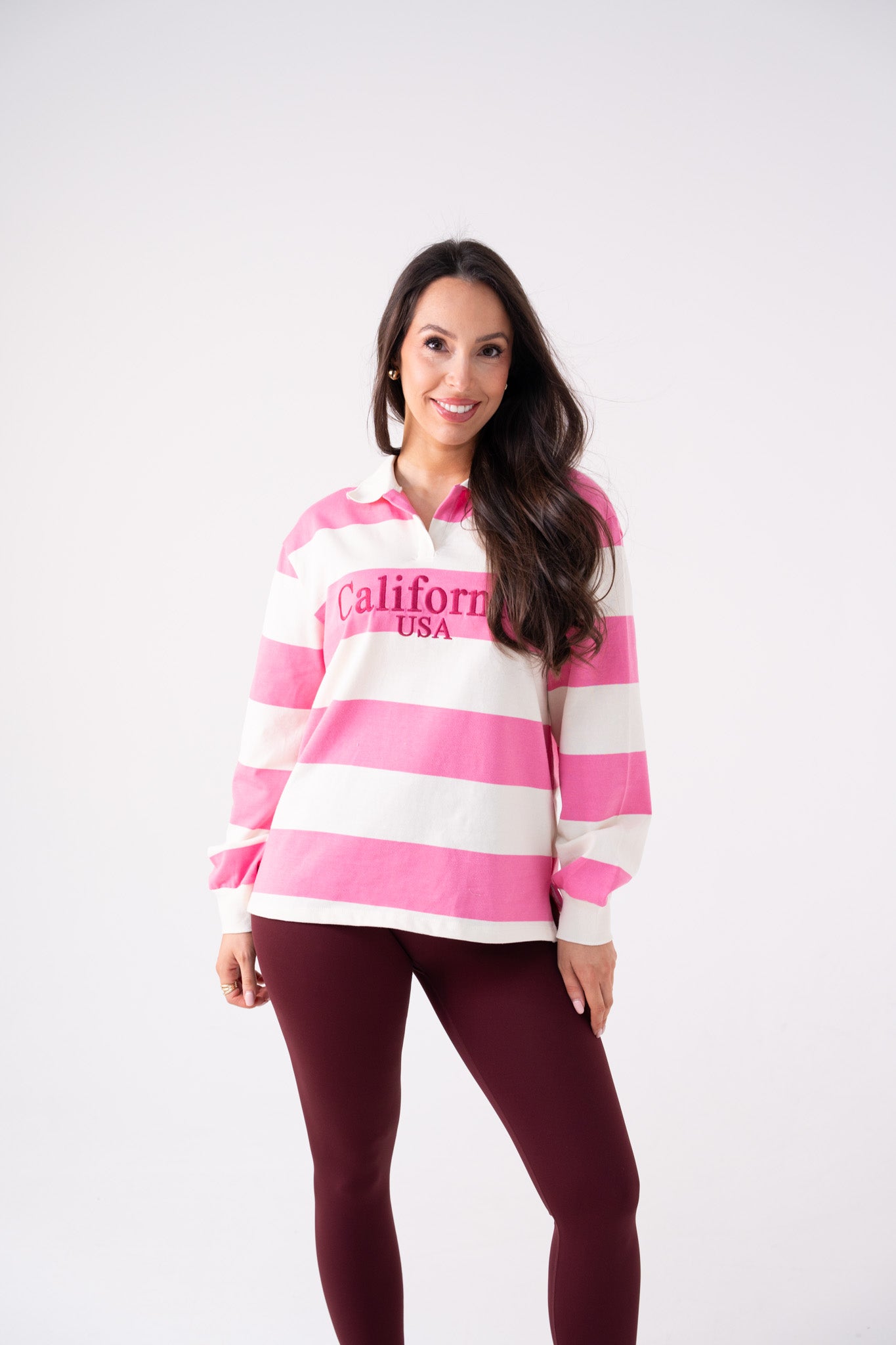 Holly Slogan Rugby Top In Pink Mix