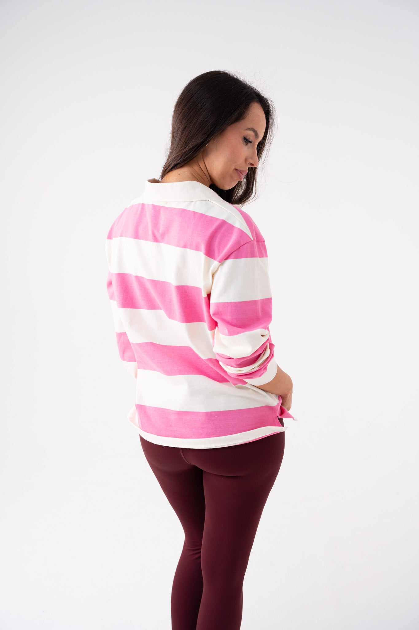Holly Slogan Rugby Top In Pink Mix
