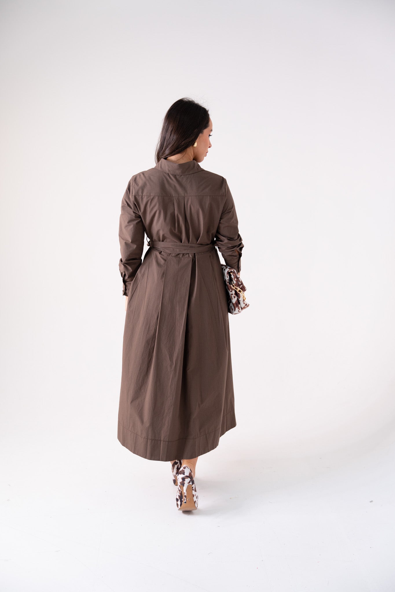 Holly Tie Waist Shirt Dress In Chocolate