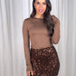 Kendra Fine Sequin Mini Skirt In Chocolate