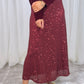 Kendra Sequin Midi Skirt In Bordeaux