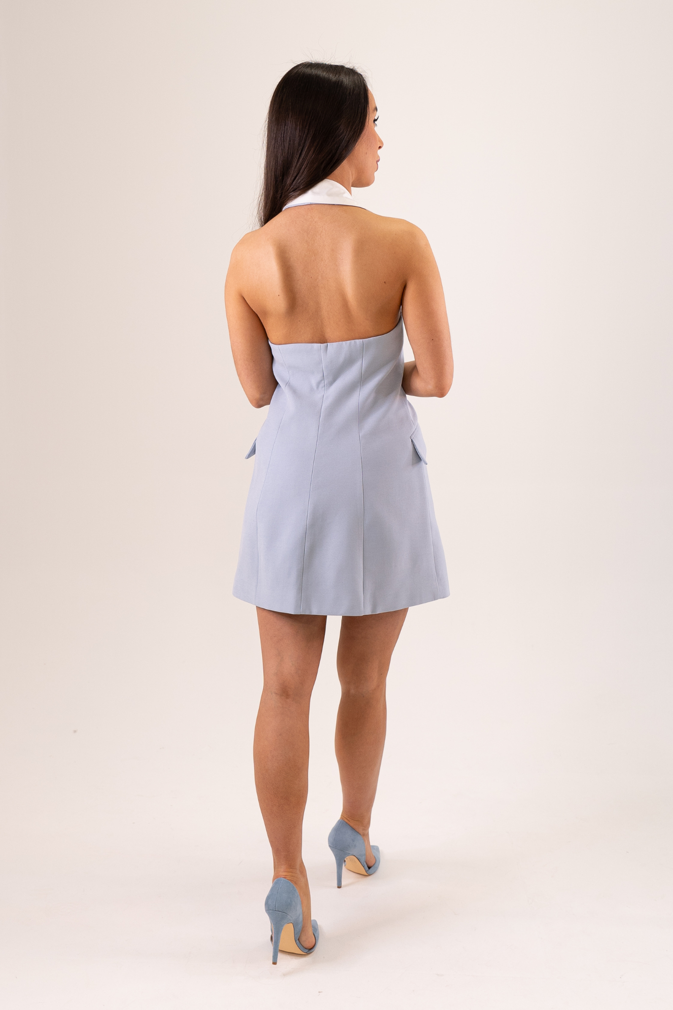 Kiera Halter Blazer Dress In Sky Blue