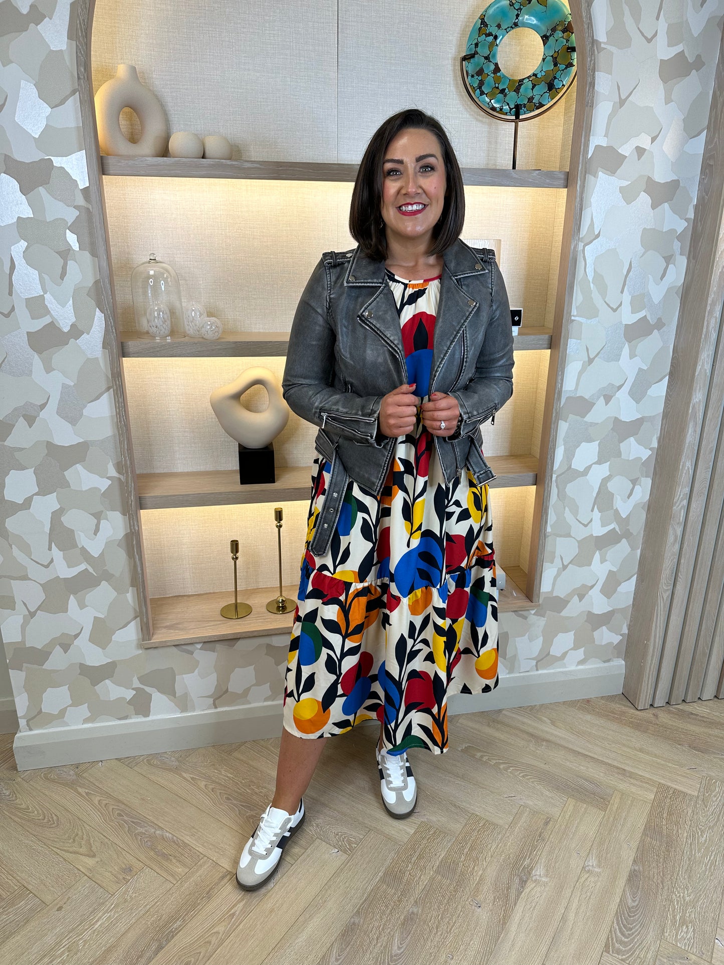 Frankie Printed Peplum Dress In Multi