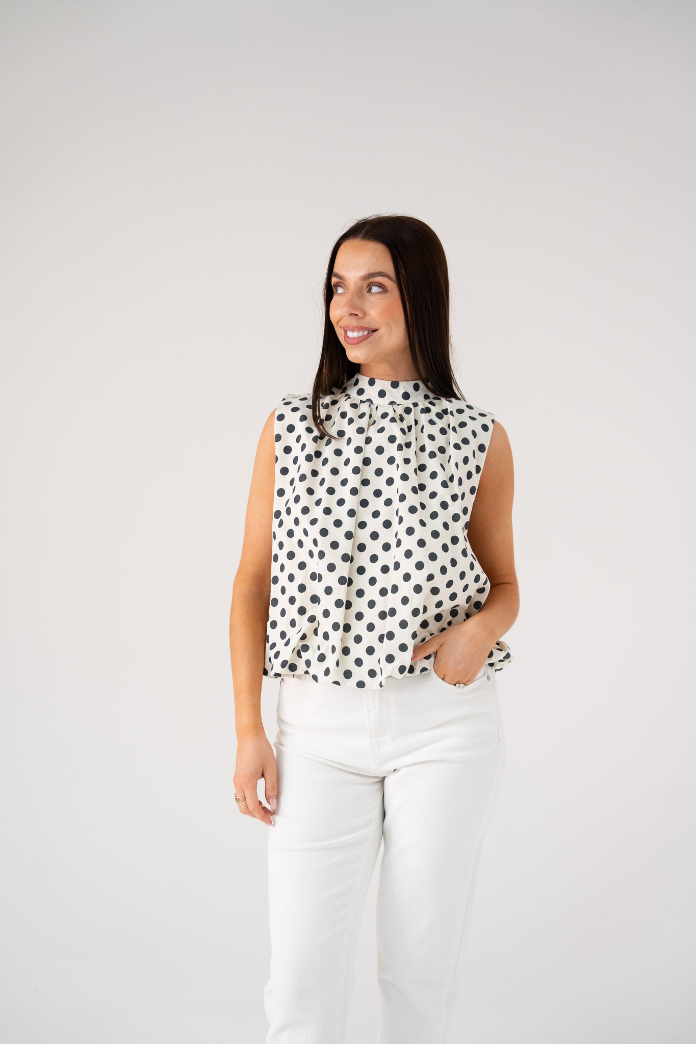 Iris Bow Detail Spotted Top In Black