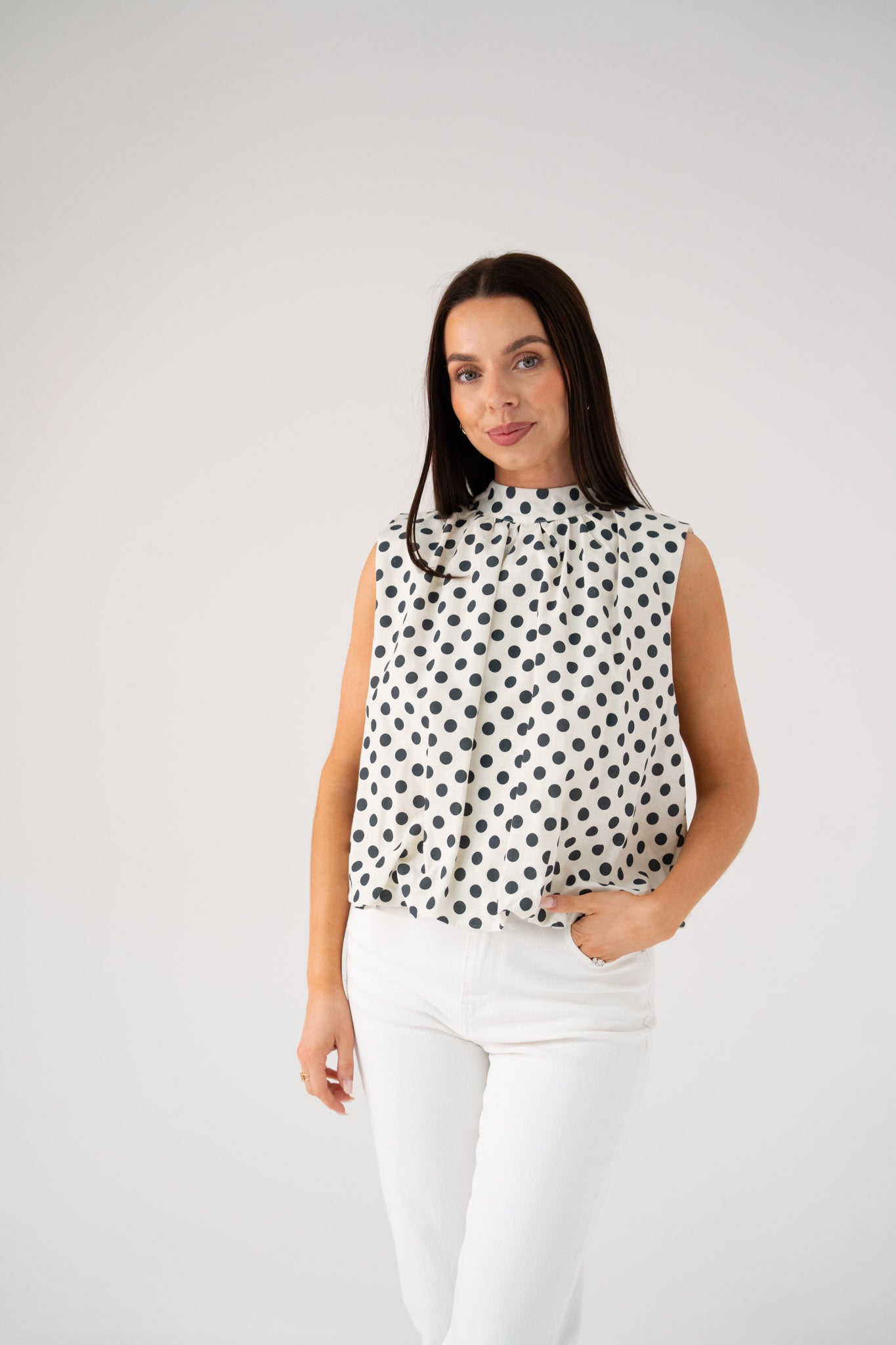 Iris Bow Detail Spotted Top In Black