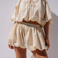 Iris Bubble Hem Shorts In Beige Stripe