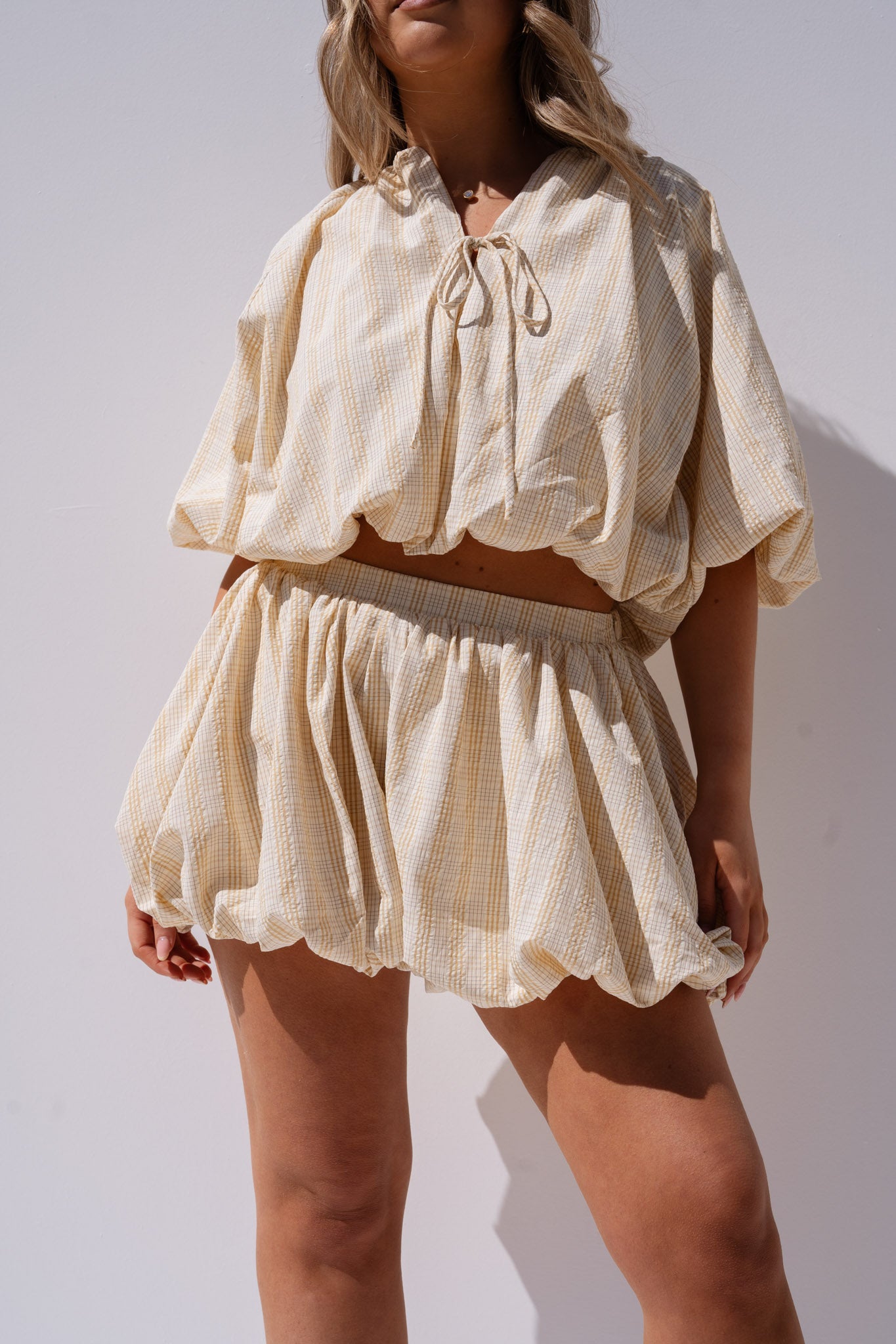 Iris Bubble Hem Top In Beige Stripe