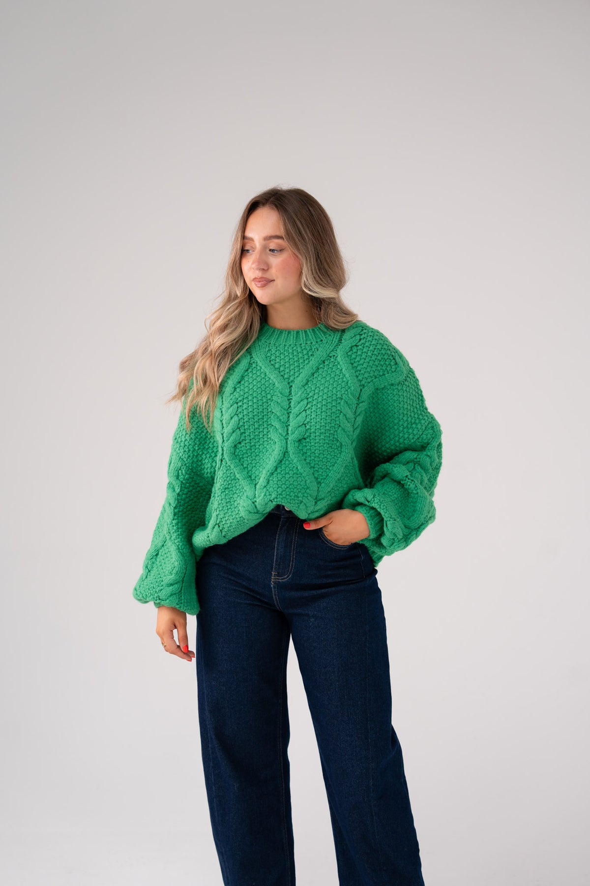 Iris Cable Knit Jumper In Green