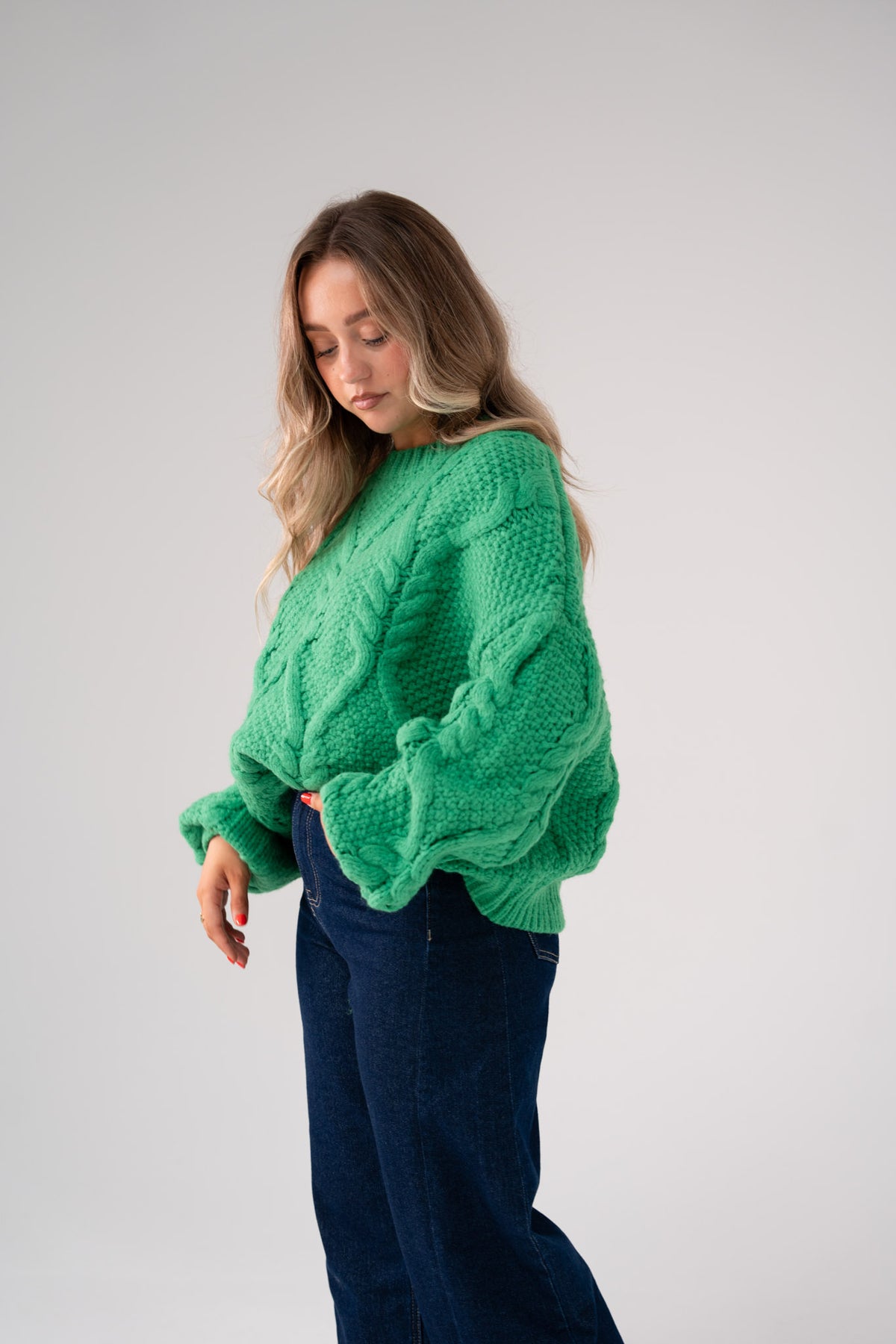 Iris Cable Knit Jumper In Green