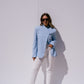 Iris High Collar Pinstripe Blazer In Blue