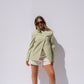 Iris High Collar Pinstripe Blazer In Green