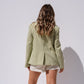 Iris High Collar Pinstripe Blazer In Green