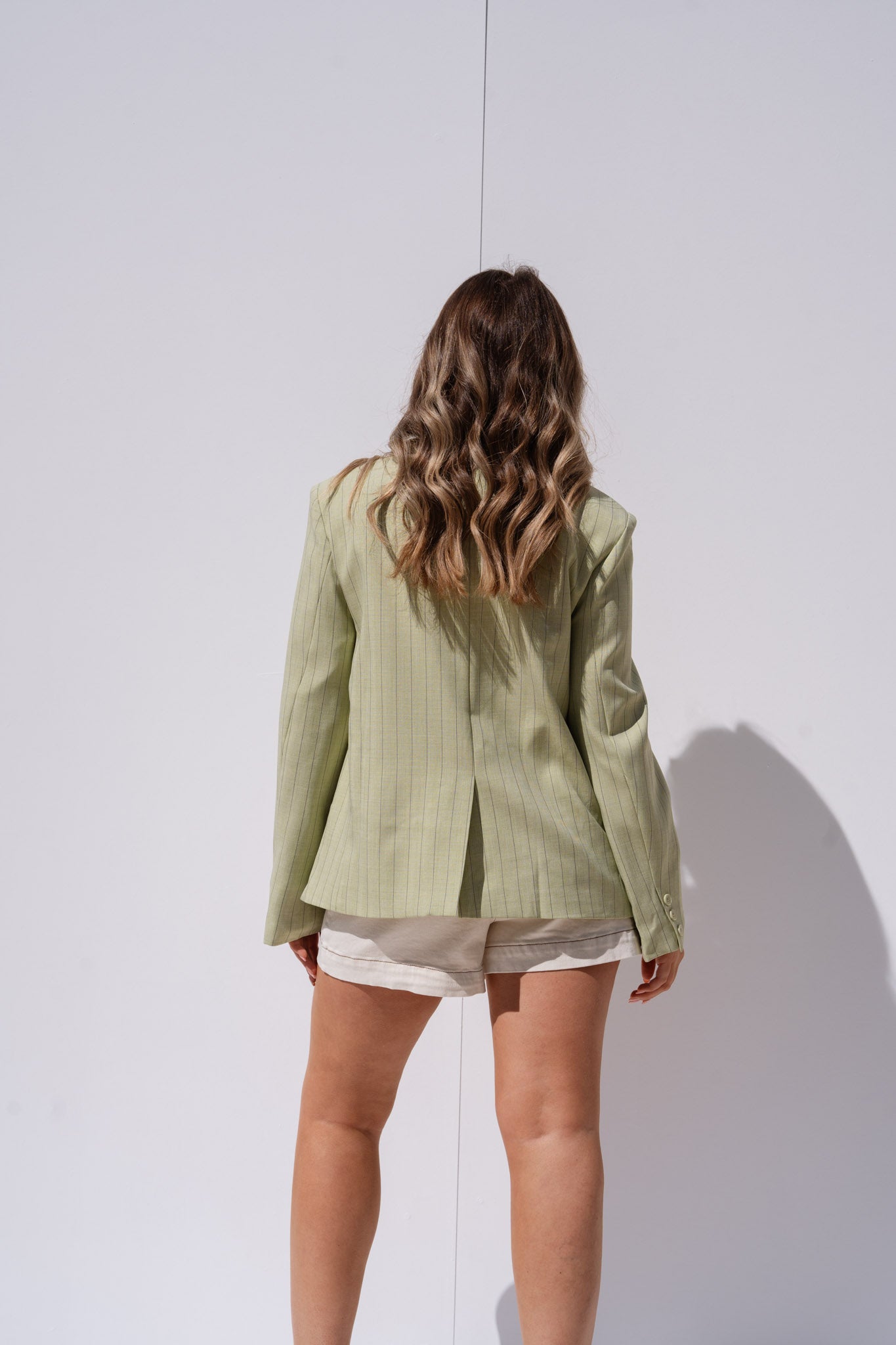 Iris High Collar Pinstripe Blazer In Green