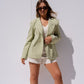 Iris High Collar Pinstripe Blazer In Green