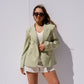 Iris High Collar Pinstripe Blazer In Green
