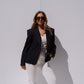 Iris High Collar Pinstripe Blazer In Navy