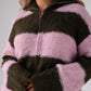 Iris Zip Cardigan In Pink & Khaki