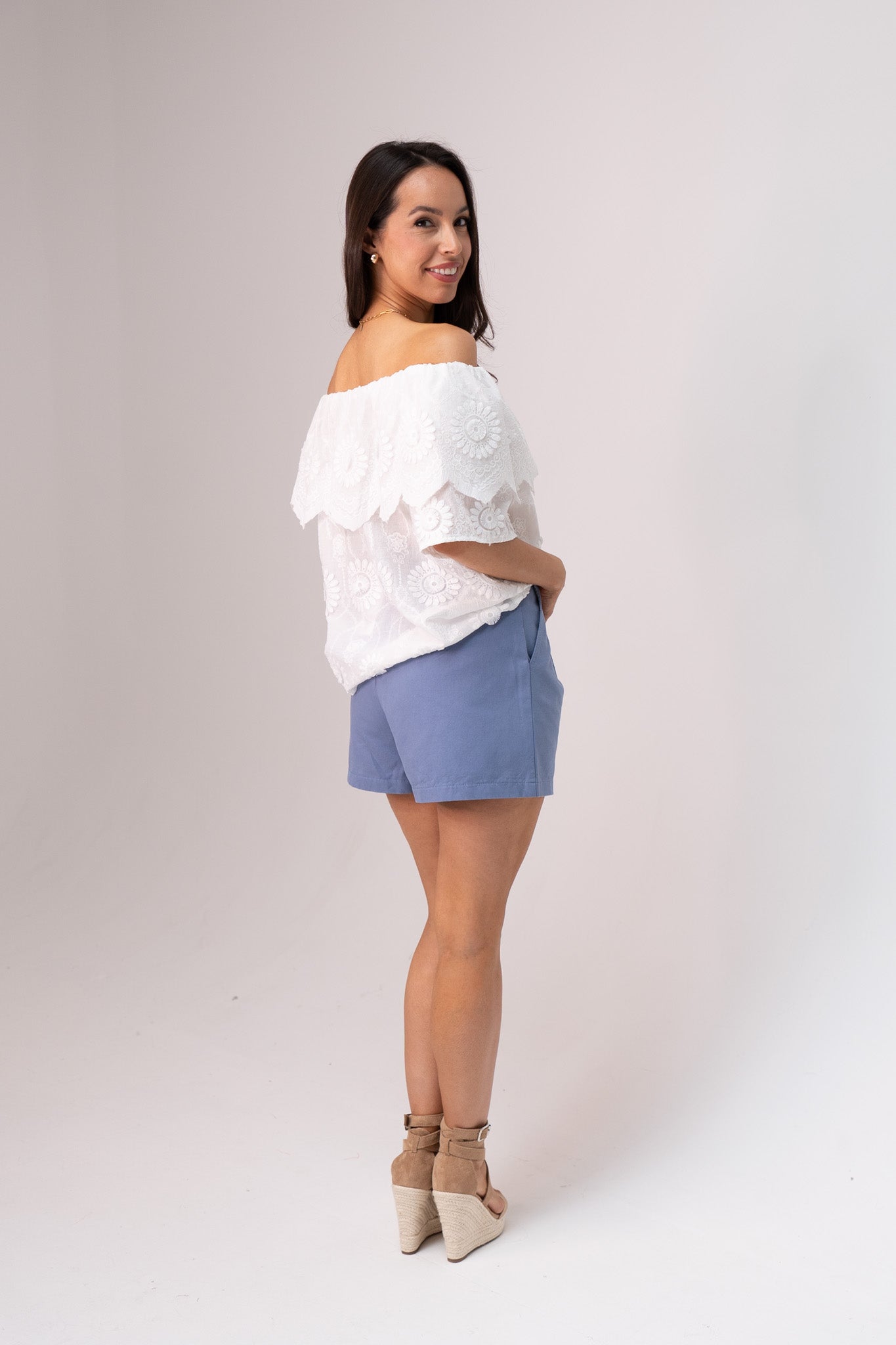 Iris Embroidered Bardot Top In White