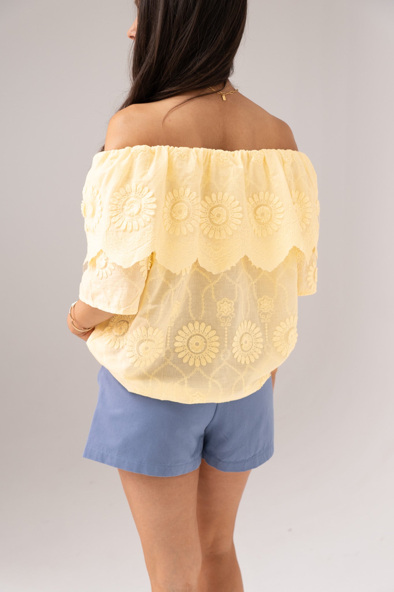 Iris Embroidered Bardot Top In Yellow