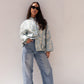Iris Floral Print Bomber Jacket In Blue
