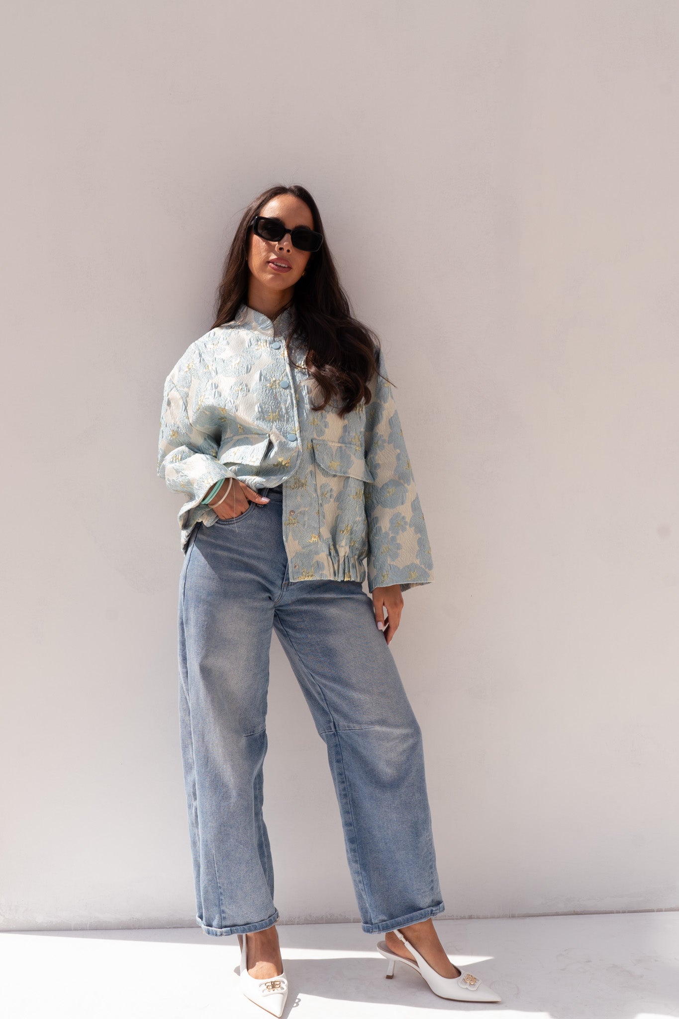 Iris Floral Print Bomber Jacket In Blue