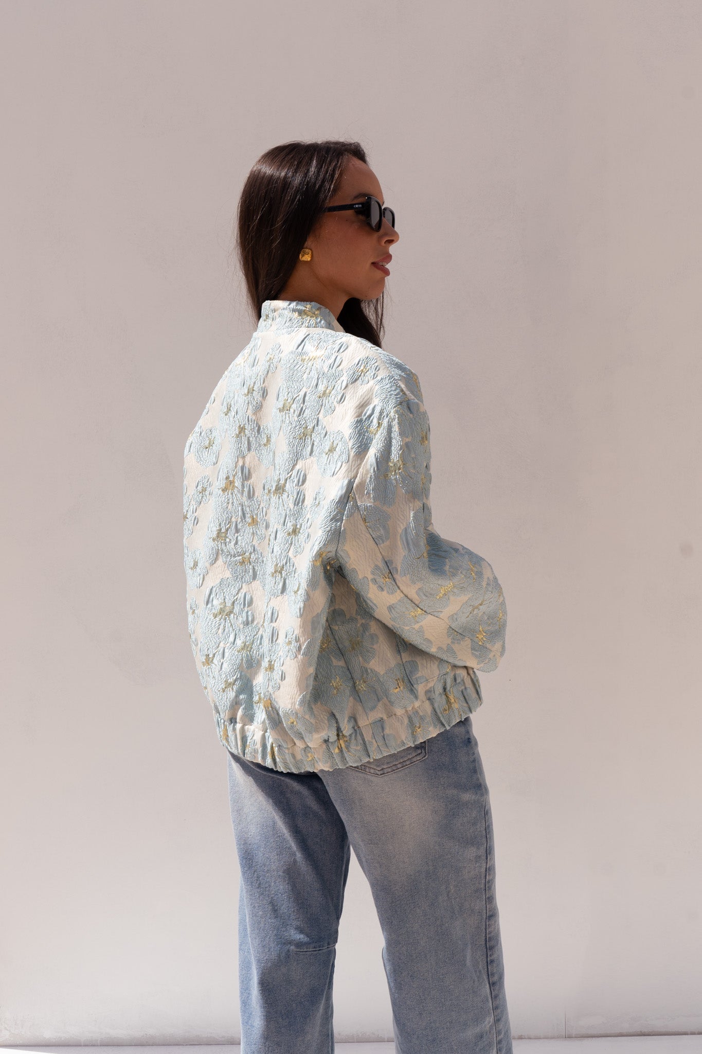 Iris Floral Print Bomber Jacket In Blue