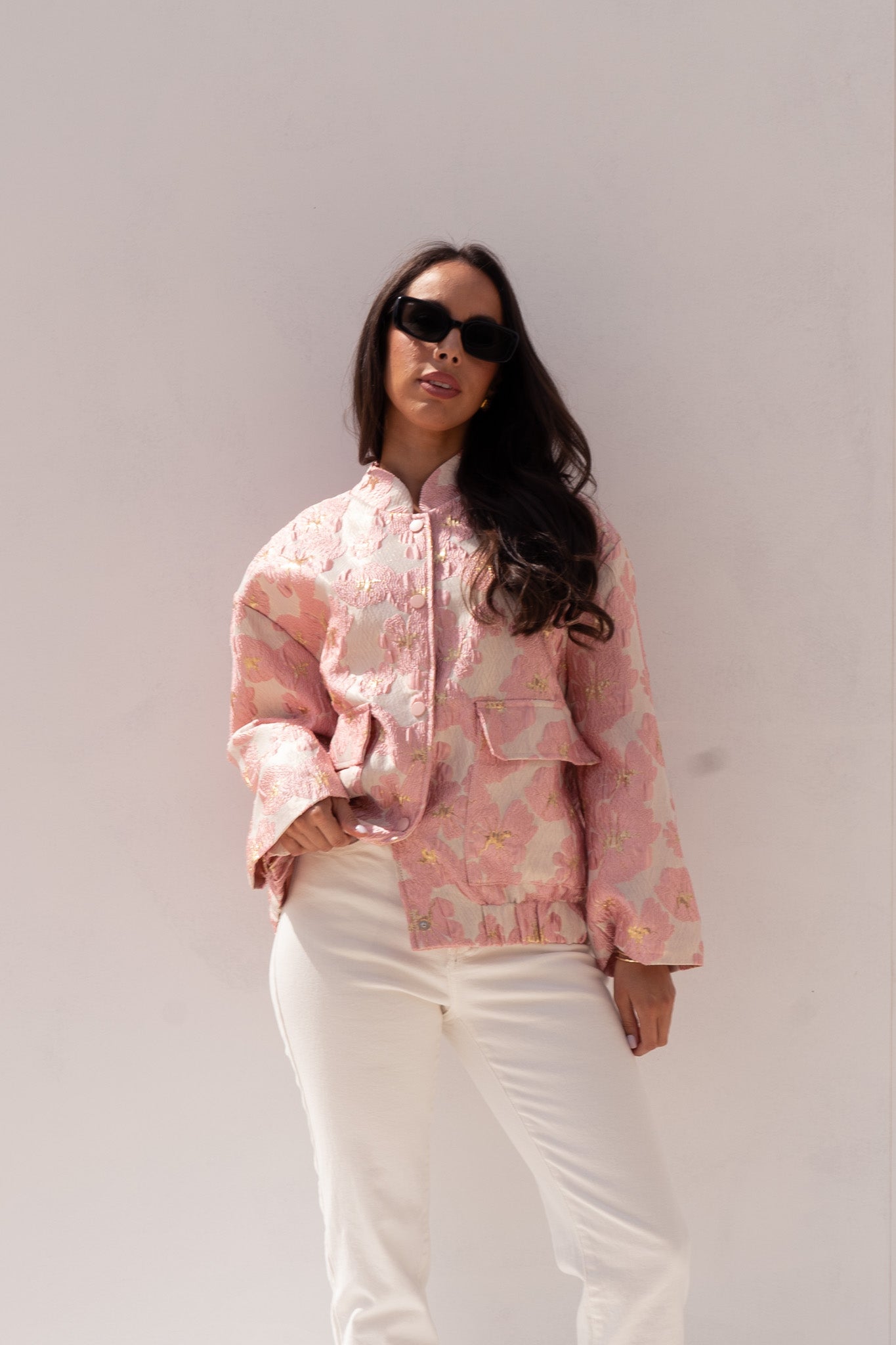 Iris Floral Print Bomber Jacket In Pink