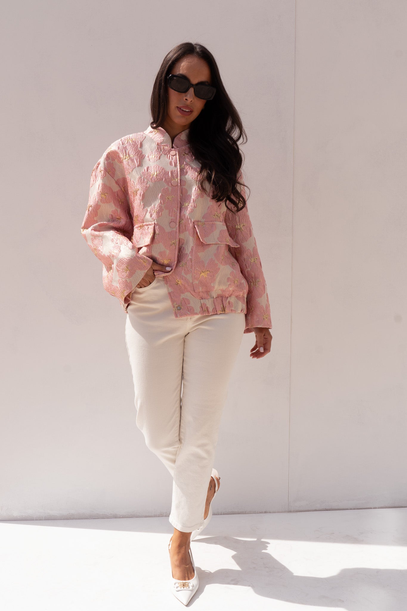 Iris Floral Print Bomber Jacket In Pink