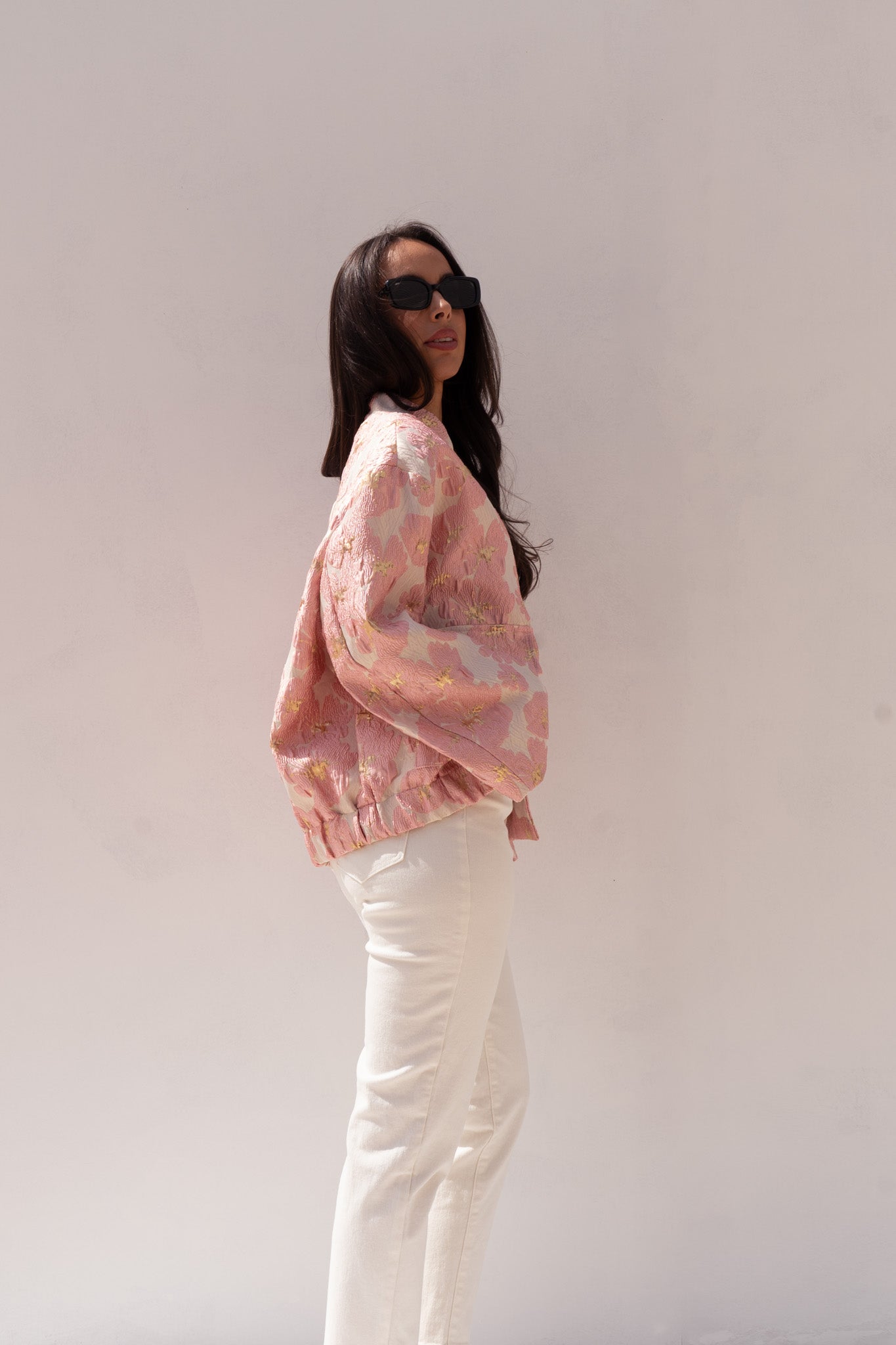 Iris Floral Print Bomber Jacket In Pink
