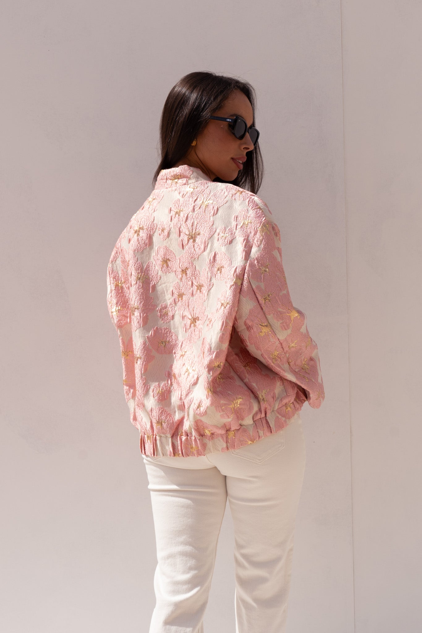 Iris Floral Print Bomber Jacket In Pink