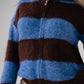 Iris Zip Cardigan In Coffee & Blue