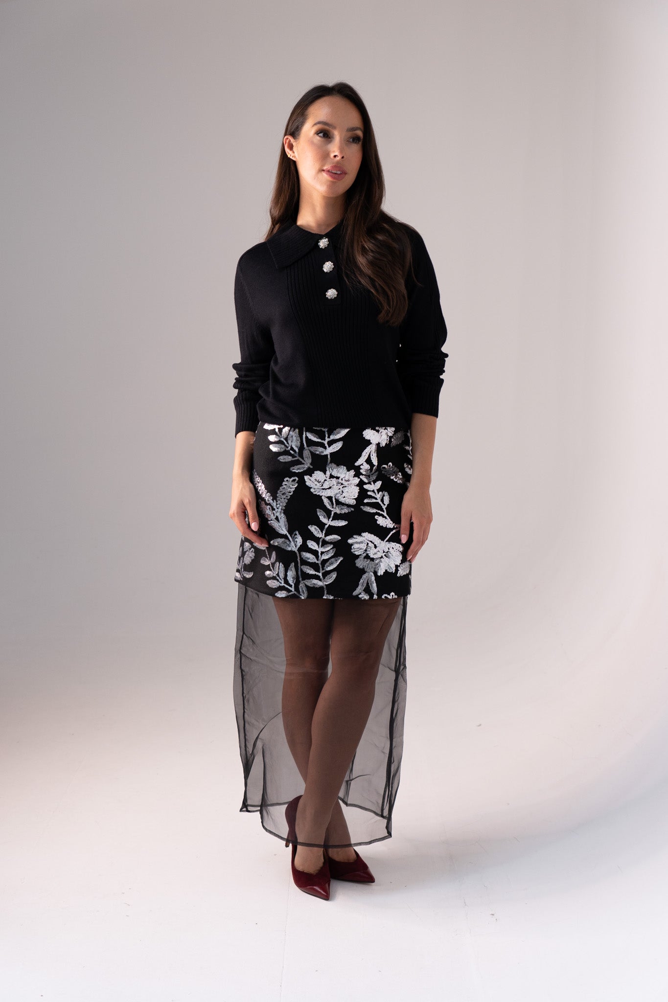 Jasmine Sequin Contrast Skirt In Black