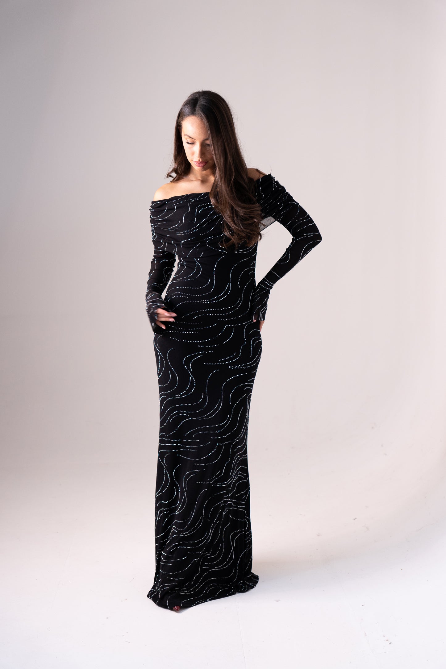 Kate Embellished Bardot Dress In Black