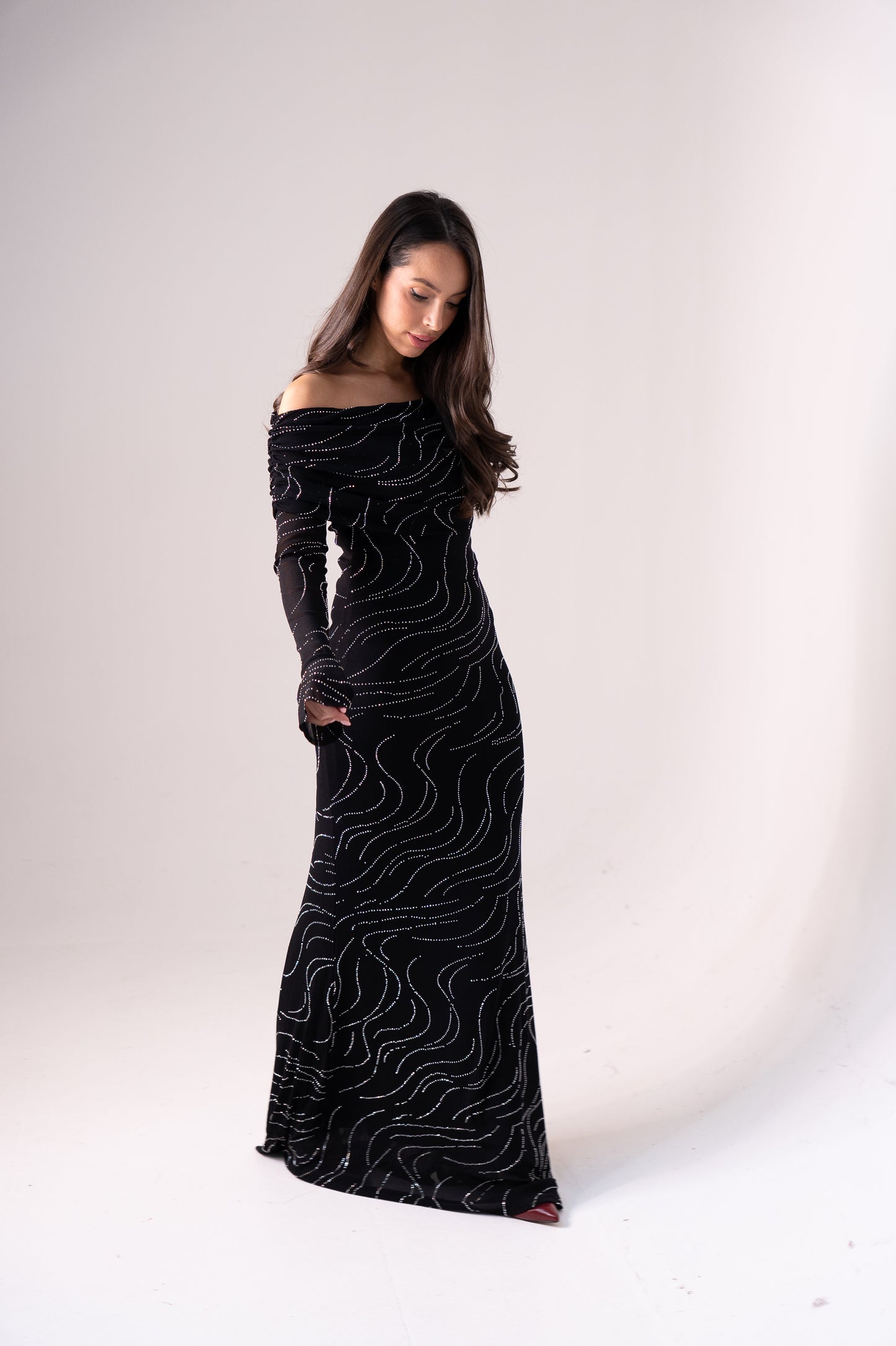 Kate Embellished Bardot Dress In Black