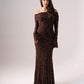 Kate Embellished Bardot Dress In Chocolate