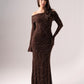 Kate Embellished Bardot Dress In Chocolate