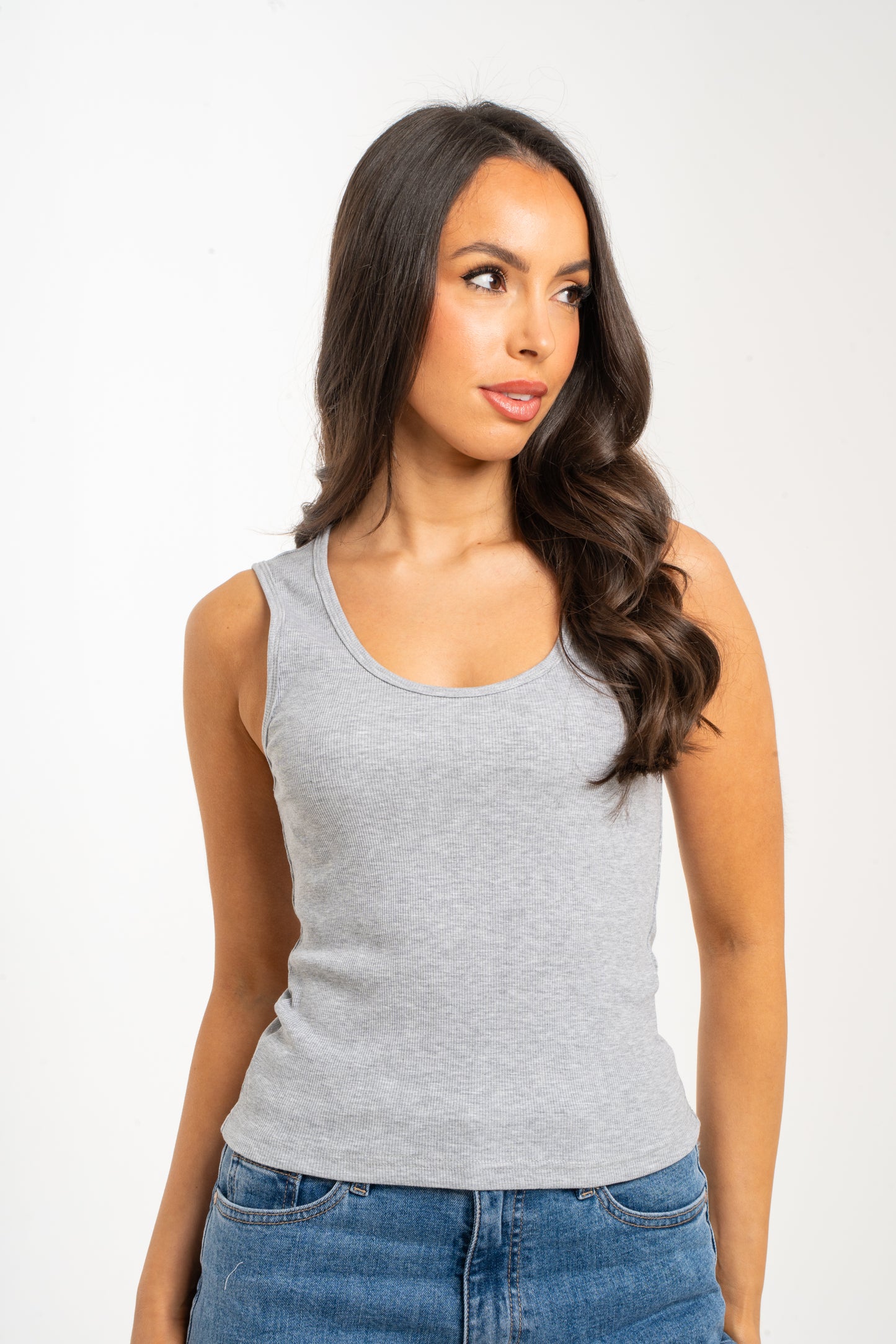 Kate Scoop Neck Vest Top In Grey